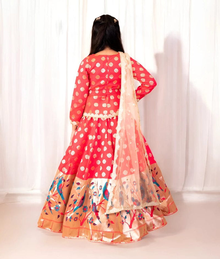 Manufactured by FAYON KIDS (Noida, U.P) Pink Peplum Brocade Lehenga Choli