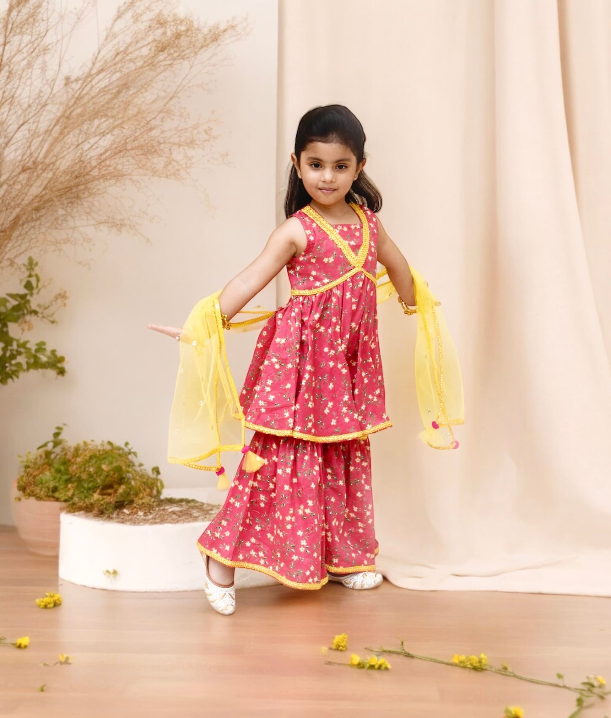 Manufactured by FAYON KIDS (Noida, U.P) Pink Printed Kurti Sharara with Dupatta