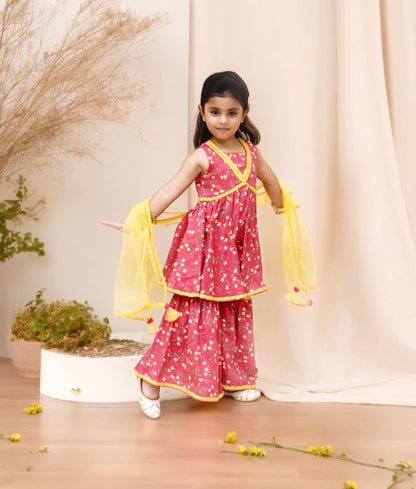 Manufactured by FAYON KIDS (Noida, U.P) Pink Printed Kurti Sharara with Dupatta