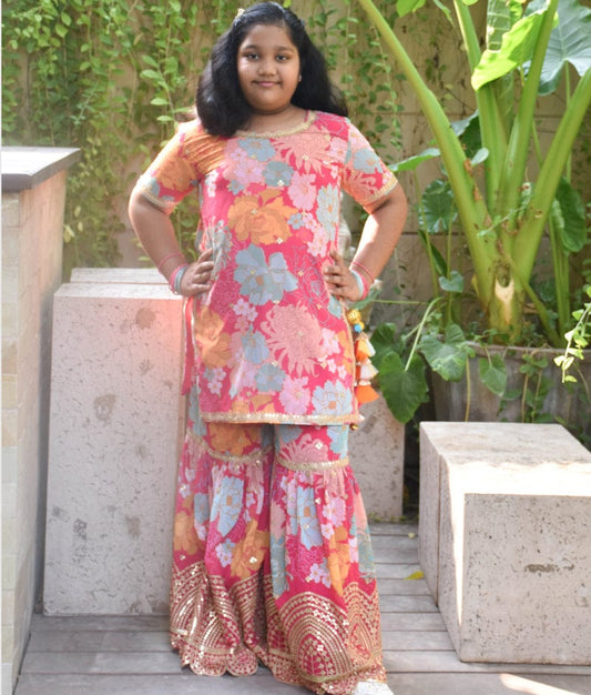 Manufactured by FAYON KIDS (Noida, U.P) Pink Printed Kurti with Sharara