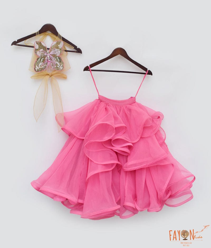 Manufactured by FAYON KIDS (Noida, U.P) Pink Ruffel Skirt with Embroidered Butterfly Top for Girls