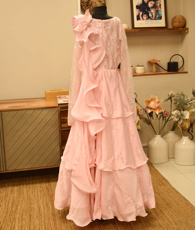 Manufactured by FAYON KIDS (Noida, U.P) Pink Satin Layered Gown