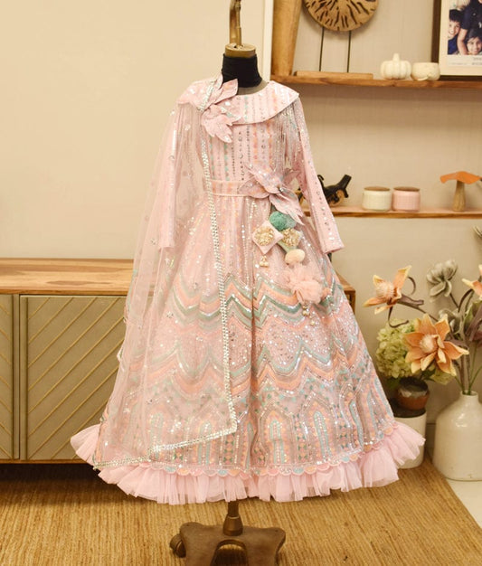 Manufactured by FAYON KIDS (Noida, U.P) Pink Sequence Embroidery Anarkali