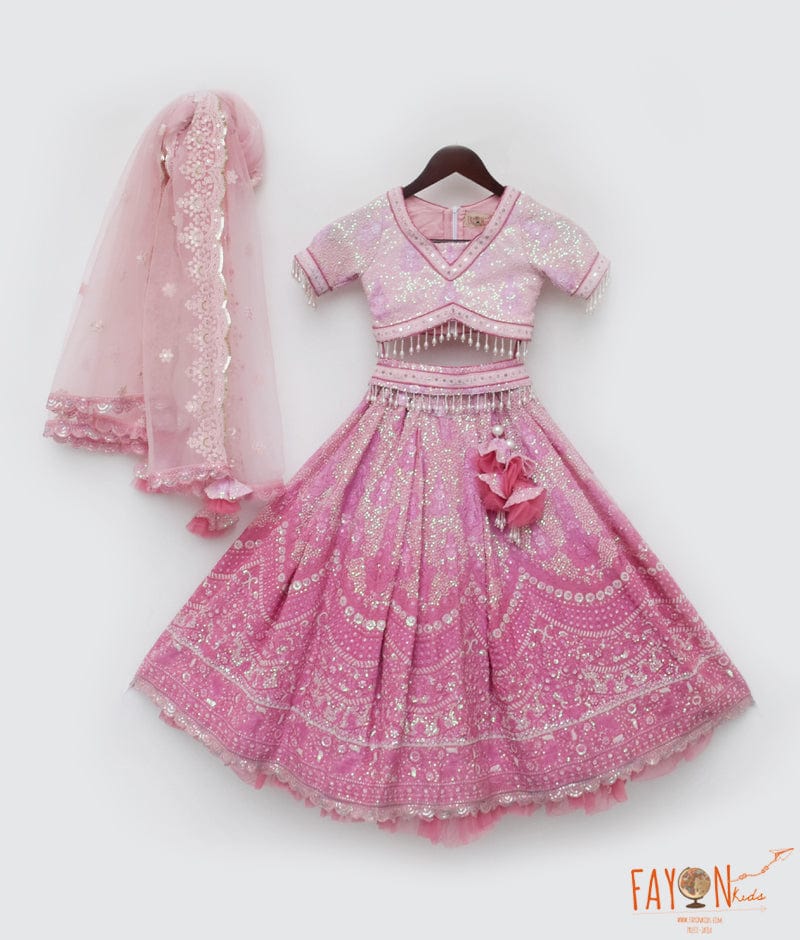 Manufactured by FAYON KIDS (Noida, U.P) Pink Sequence Embroidery Lehenga Choli for Girls