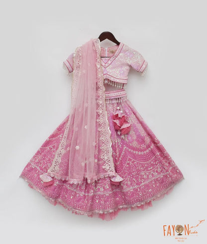 Manufactured by FAYON KIDS (Noida, U.P) Pink Sequence Embroidery Lehenga Choli for Girls