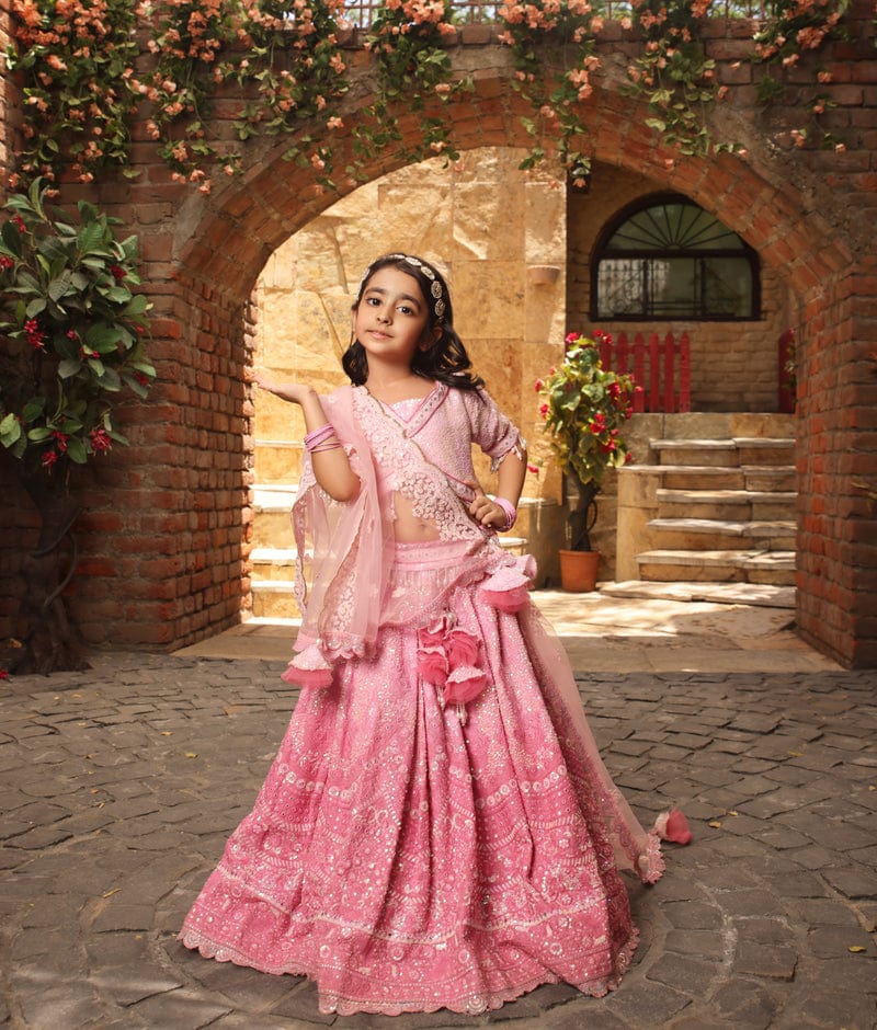 Buy Abhay Fashion Girls' Tafetta Silk Lehenga Choli ( 9 to 14 Years )  (11-12 Years, Pink) at Amazon.in