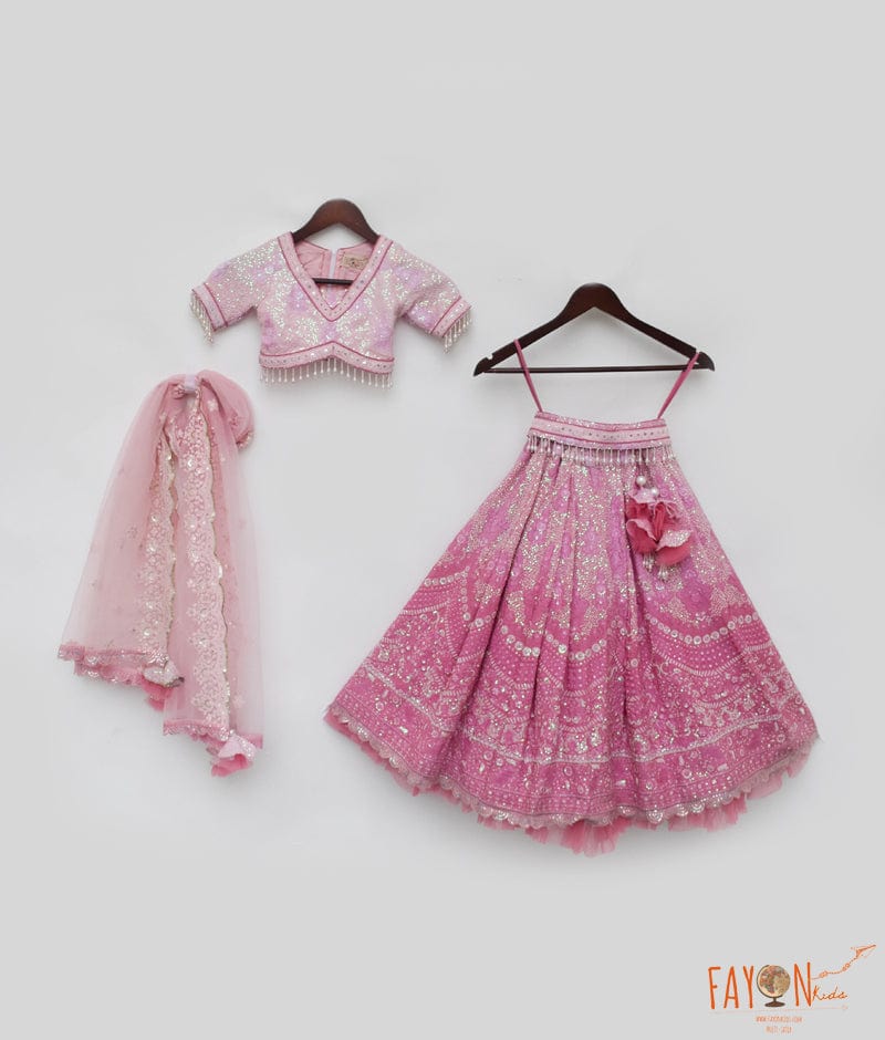 Manufactured by FAYON KIDS (Noida, U.P) Pink Sequence Embroidery Lehenga Choli for Girls