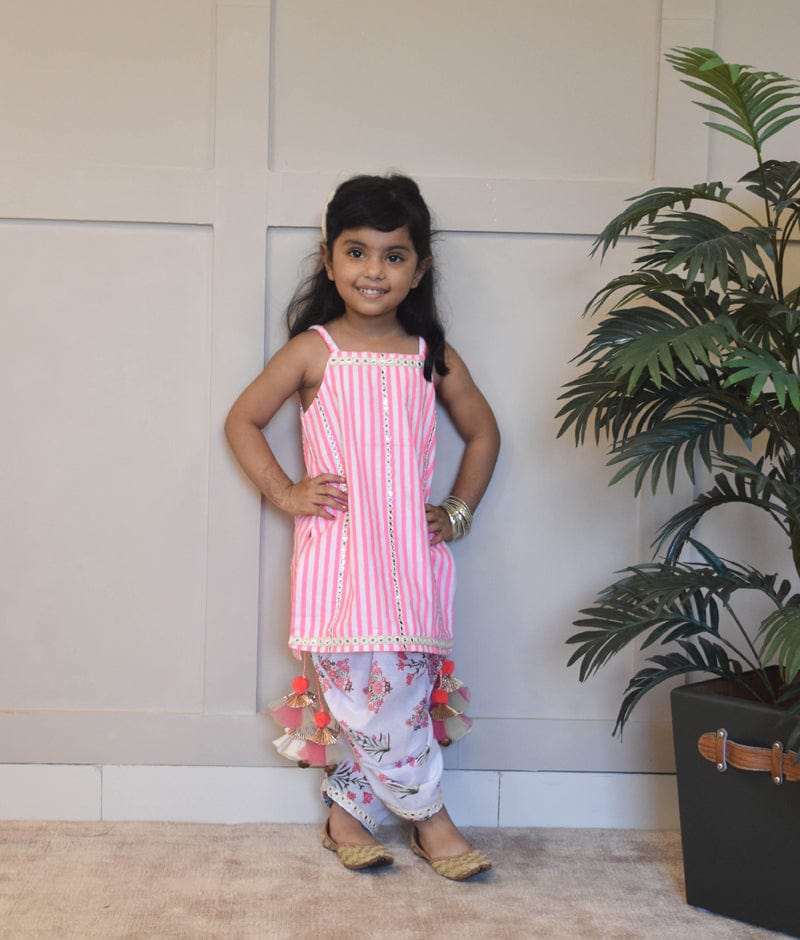 Manufactured by FAYON KIDS (Noida, U.P) Pink Stripe Kurti Salwar