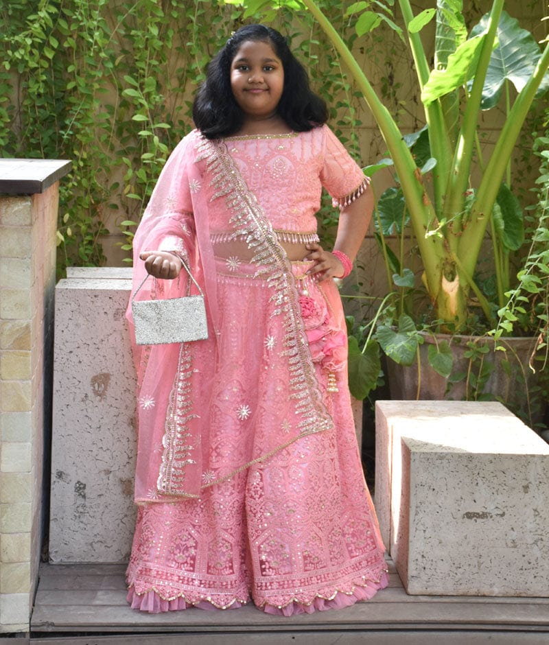 Buy Charming Pink Thread Lehenga Choli Online – FayonKids