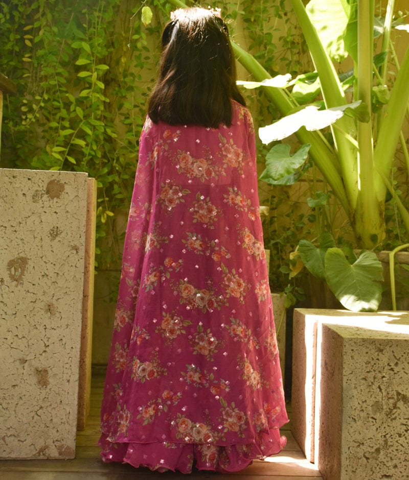 Manufactured by FAYON KIDS (Noida, U.P) Pink Top with Printed Sharara and Cape