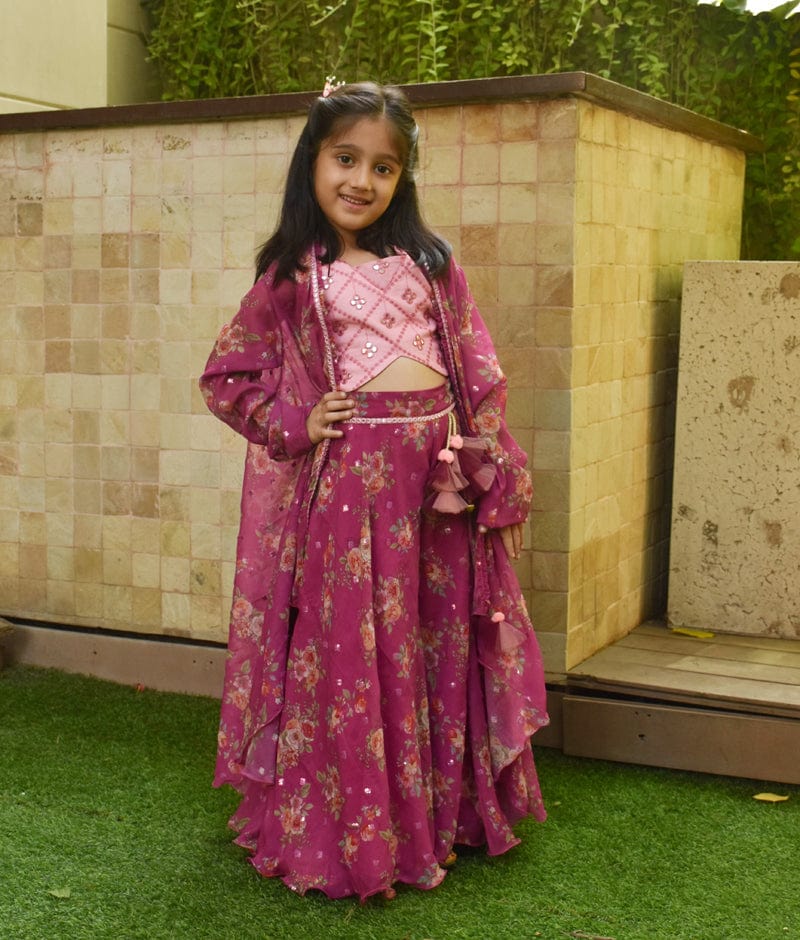 Manufactured by FAYON KIDS (Noida, U.P) Pink Top with Printed Sharara and Cape