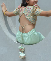 Pista Green Embroidered Crop Top with Palazzo