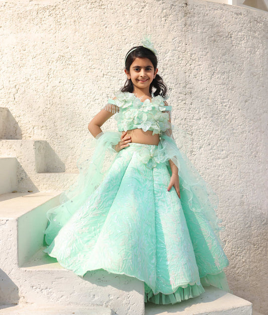 Manufactured by FAYON KIDS (Noida, U.P) Pista Green Embroidered Lehenga Choli