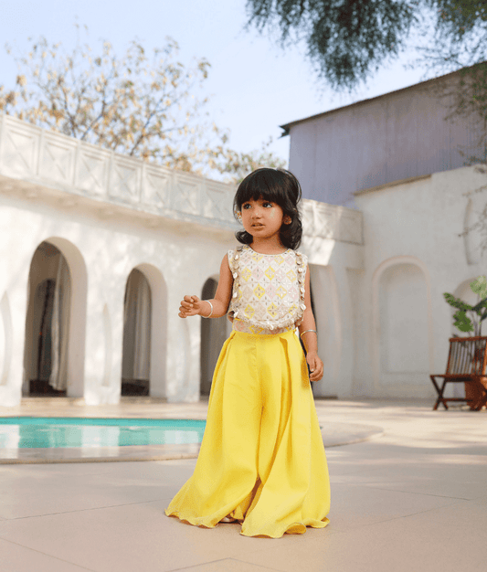 Manufactured by FAYON KIDS (Noida, U.P) Pista Green Embroidered Top with Plazzo