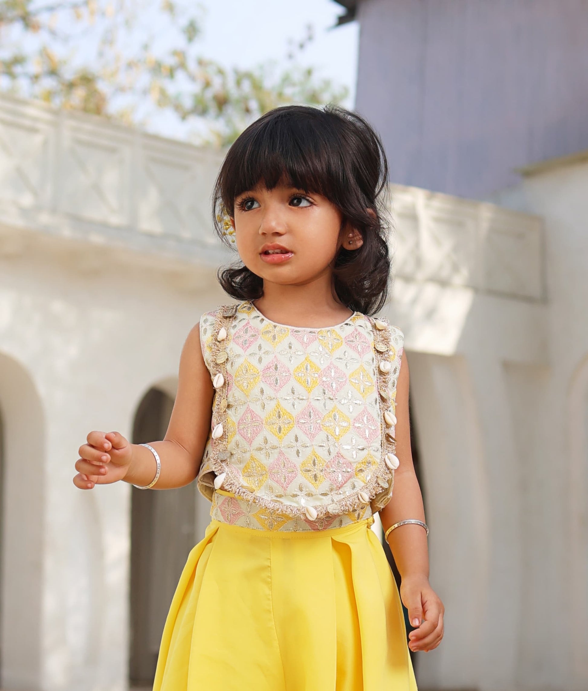 Manufactured by FAYON KIDS (Noida, U.P) Pista Green Embroidered Top with Plazzo