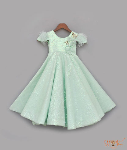 Manufactured by FAYON KIDS (Noida, U.P) Pista Green Embroidery Gown