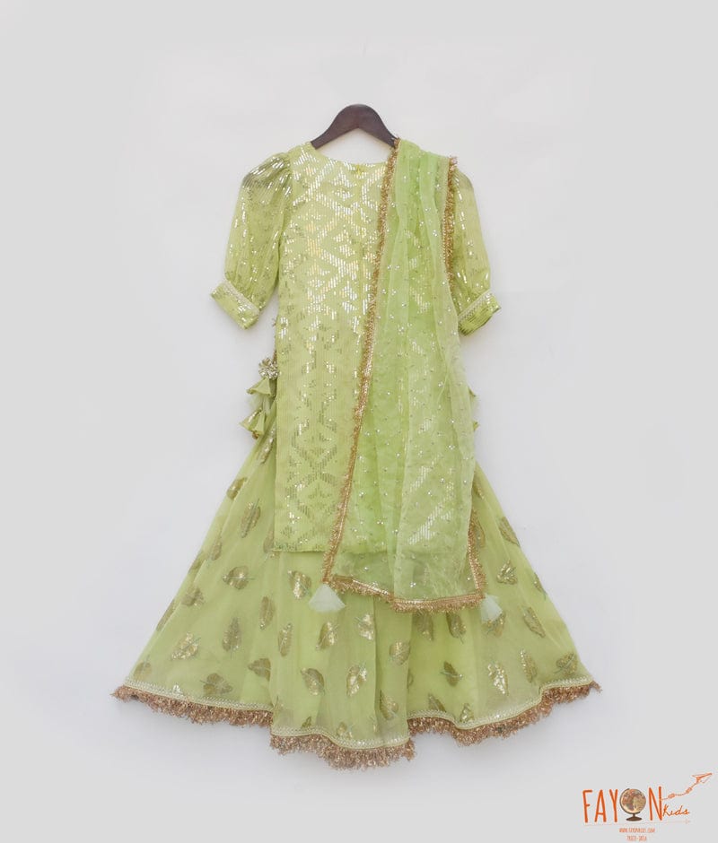 Manufactured by FAYON KIDS (Noida, U.P) Pista Green Embroidery Kurti Sharara for Girls