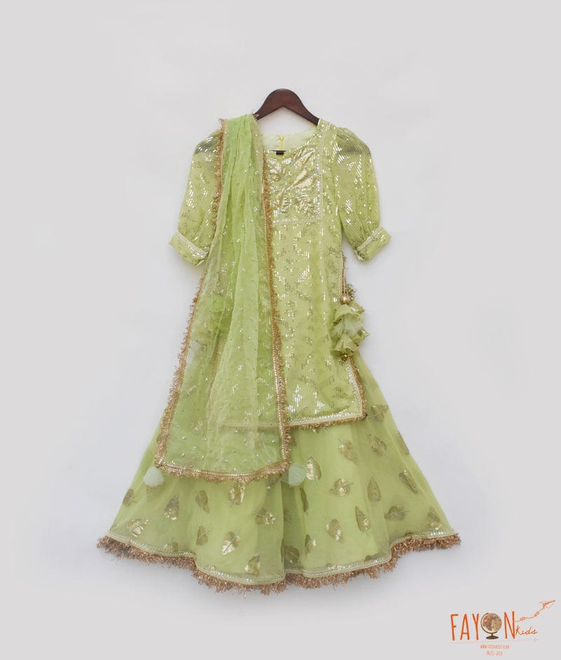 Manufactured by FAYON KIDS (Noida, U.P) Pista Green Embroidery Kurti Sharara for Girls