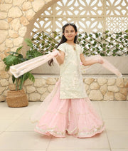 Pista Green Embroidery Pink Boti Net Sharara with Kurti Boti Net Dupatta for Girls