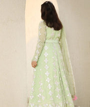 Pista Green Gota Embroidery Anarkali with Boti Net Dupatta for Girls