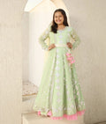 Pista Green Gota Embroidery Anarkali with Boti Net Dupatta for Girls