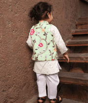 Manufactured by FAYON KIDS (Noida, U.P) Pista Green Gotta Embroidery Jacket And White Mirror Kurta Pant for Boys
