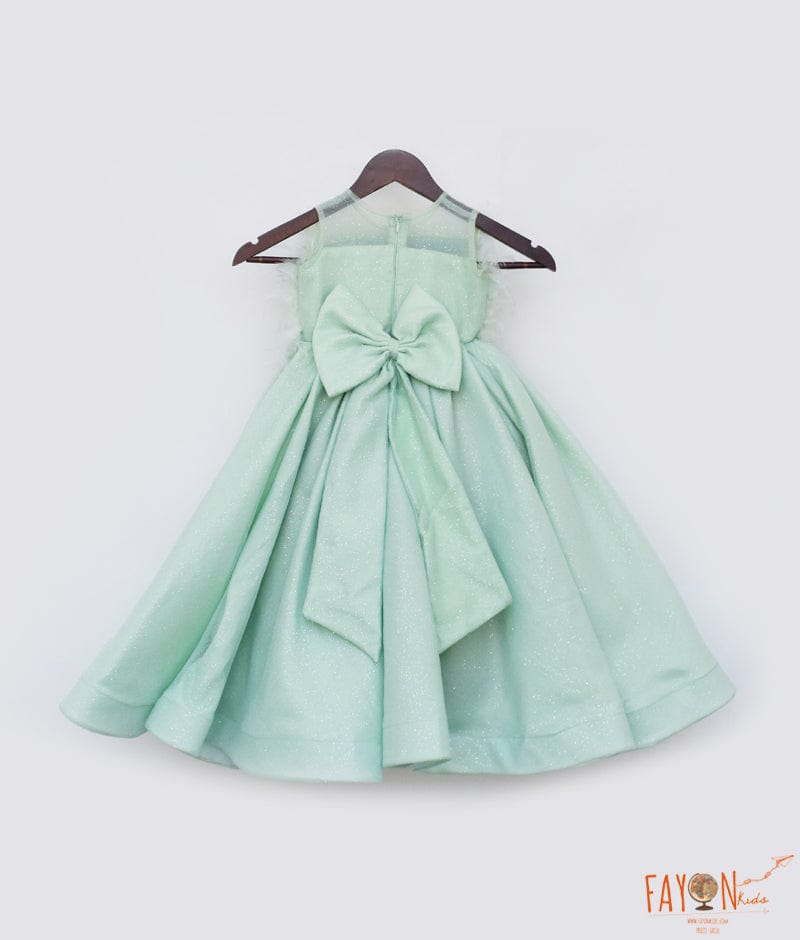 Manufactured by FAYON KIDS (Noida, U.P) Pista Green Gown with Fur on Yoke for Girls