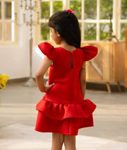 Playful Red Neoprene Dress with Sweet Summer Motifs