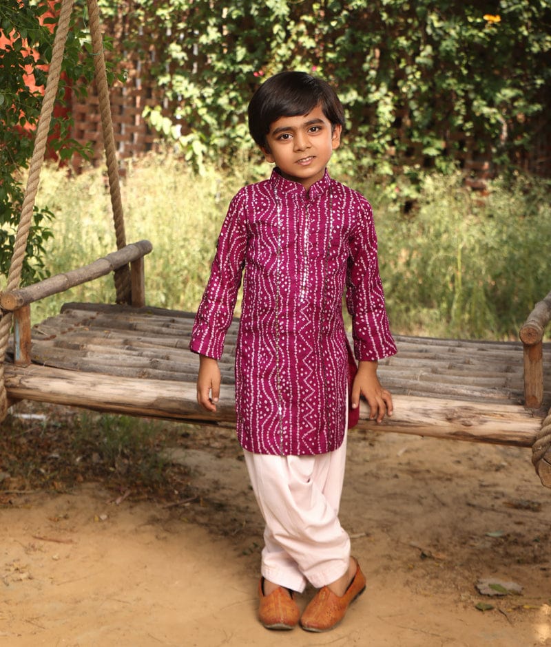 Manufactured by FAYON KIDS (Noida, U.P) Purple Bandhaj Kurta with Salwar for Boys
