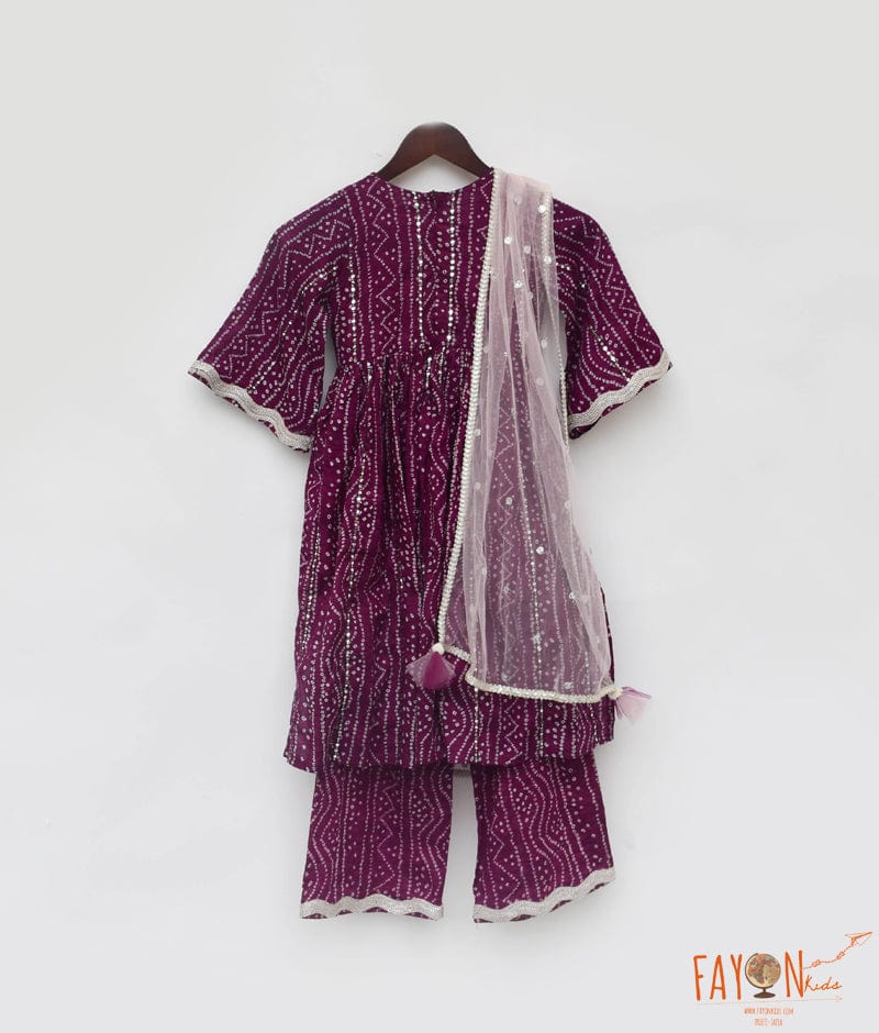 Manufactured by FAYON KIDS (Noida, U.P) Purple Bandhaj Kurti with Pant for Girls