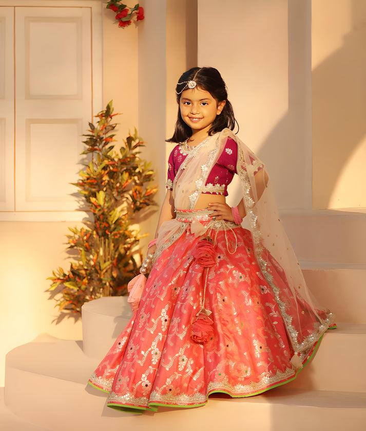 Manufactured by FAYON KIDS (Noida, U.P) Purple Brocade Choli lehenga Set