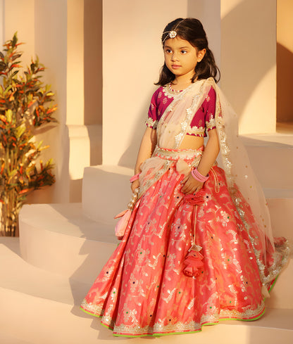 Manufactured by FAYON KIDS (Noida, U.P) Purple Brocade Choli lehenga Set