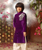 Manufactured by FAYON KIDS (Noida, U.P) Purple Embroidered Achkan with Salwar for Boys