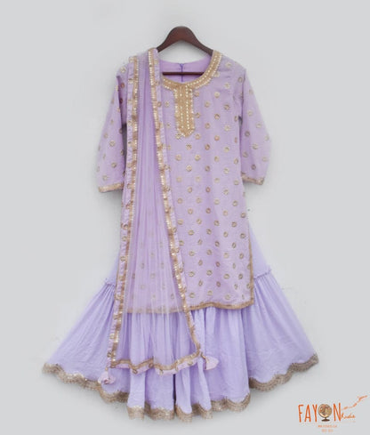 Manufactured by FAYON KIDS (Noida, U.P) Purple Embroidered Kurti Lehenga Set for Girls