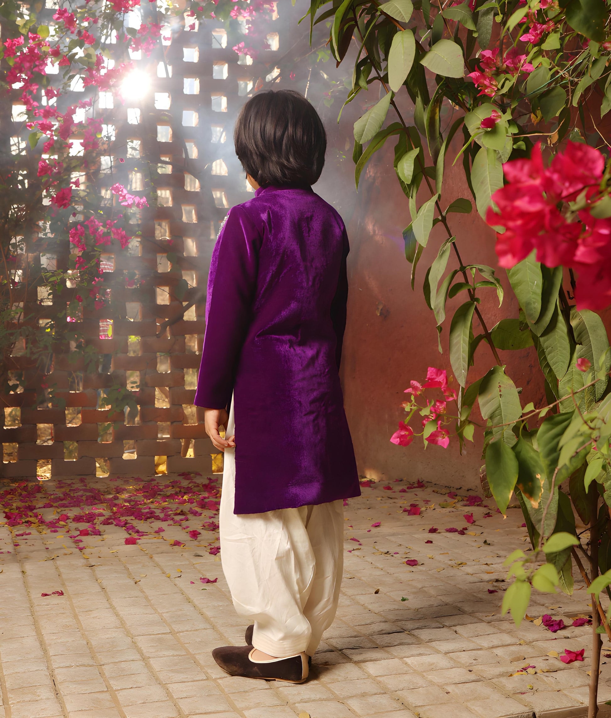 Manufactured by FAYON KIDS (Noida, U.P) Purple Embroidered Sherwani