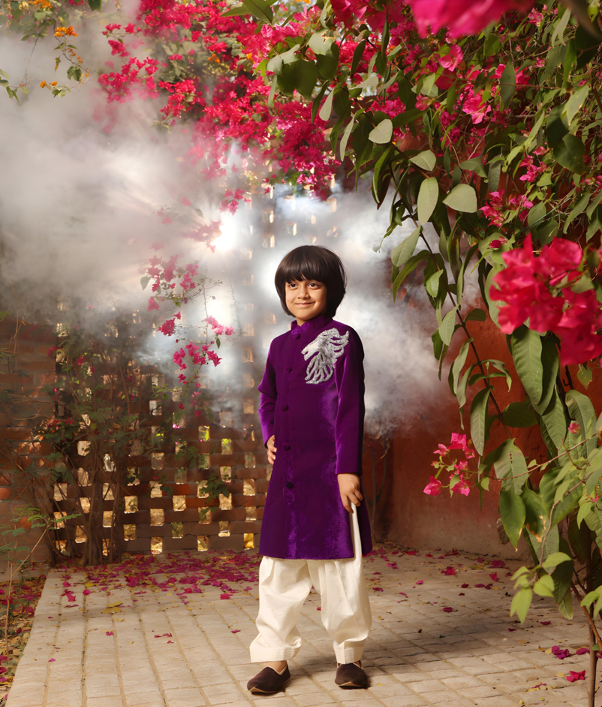 Manufactured by FAYON KIDS (Noida, U.P) Purple Embroidered Sherwani