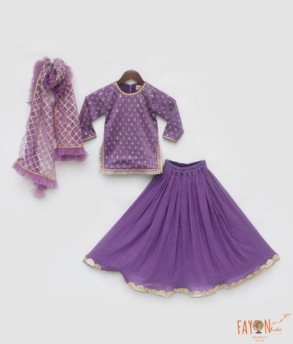 Manufactured by FAYON KIDS (Noida, U.P) Purple Embroidery Kurti with Lehenga for Girls