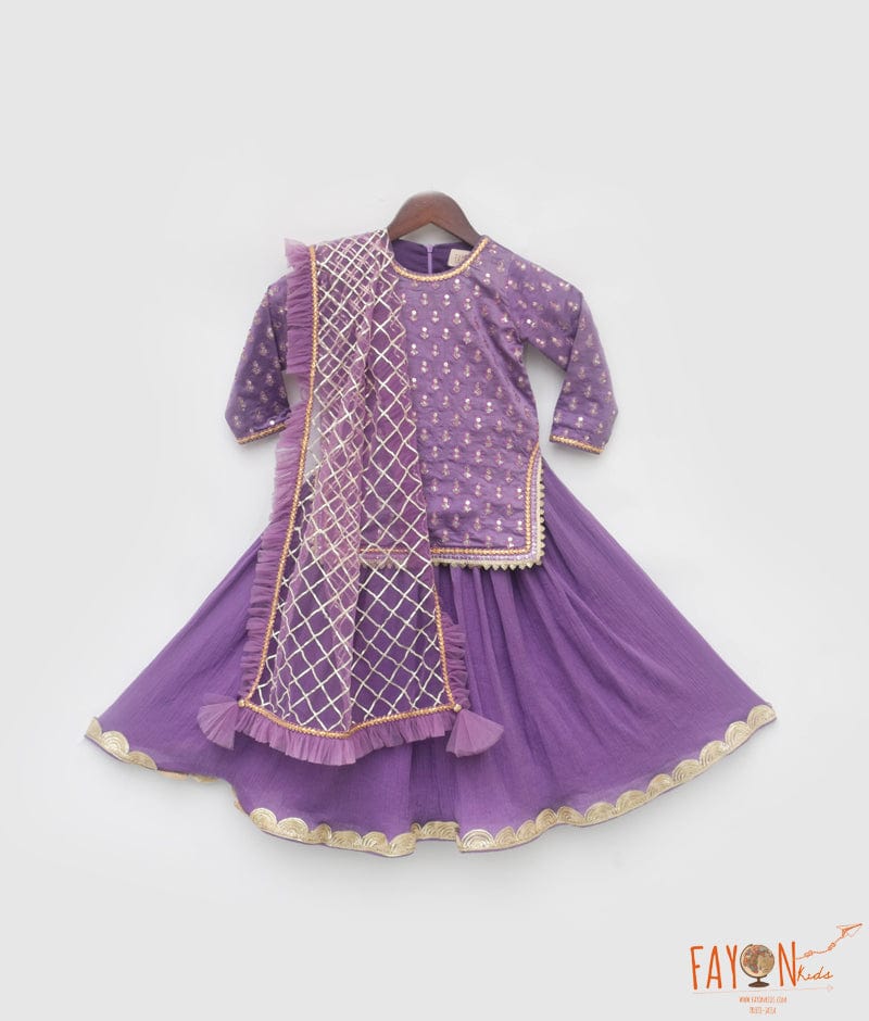 Manufactured by FAYON KIDS (Noida, U.P) Purple Embroidery Kurti with Lehenga for Girls