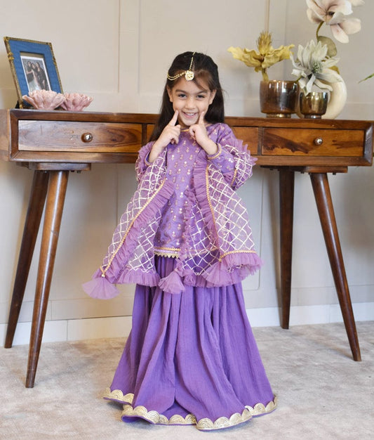 Manufactured by FAYON KIDS (Noida, U.P) Purple Embroidery Kurti with Lehenga for Girls