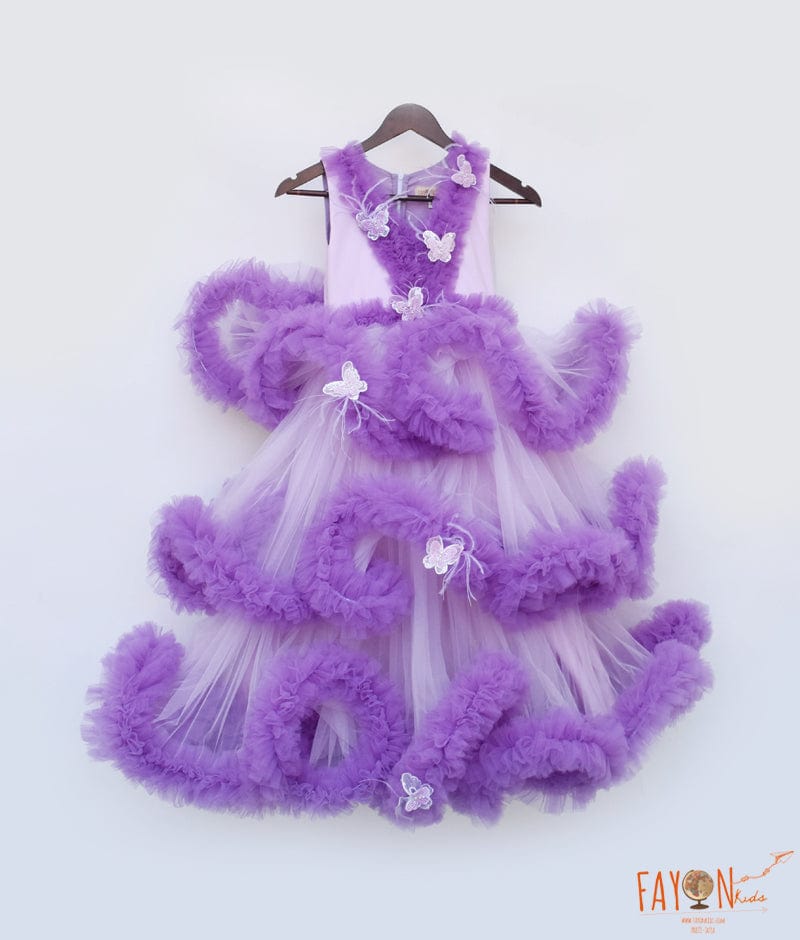 Manufactured by FAYON KIDS (Noida, U.P) Purple Net Ruffel Gown for Girls