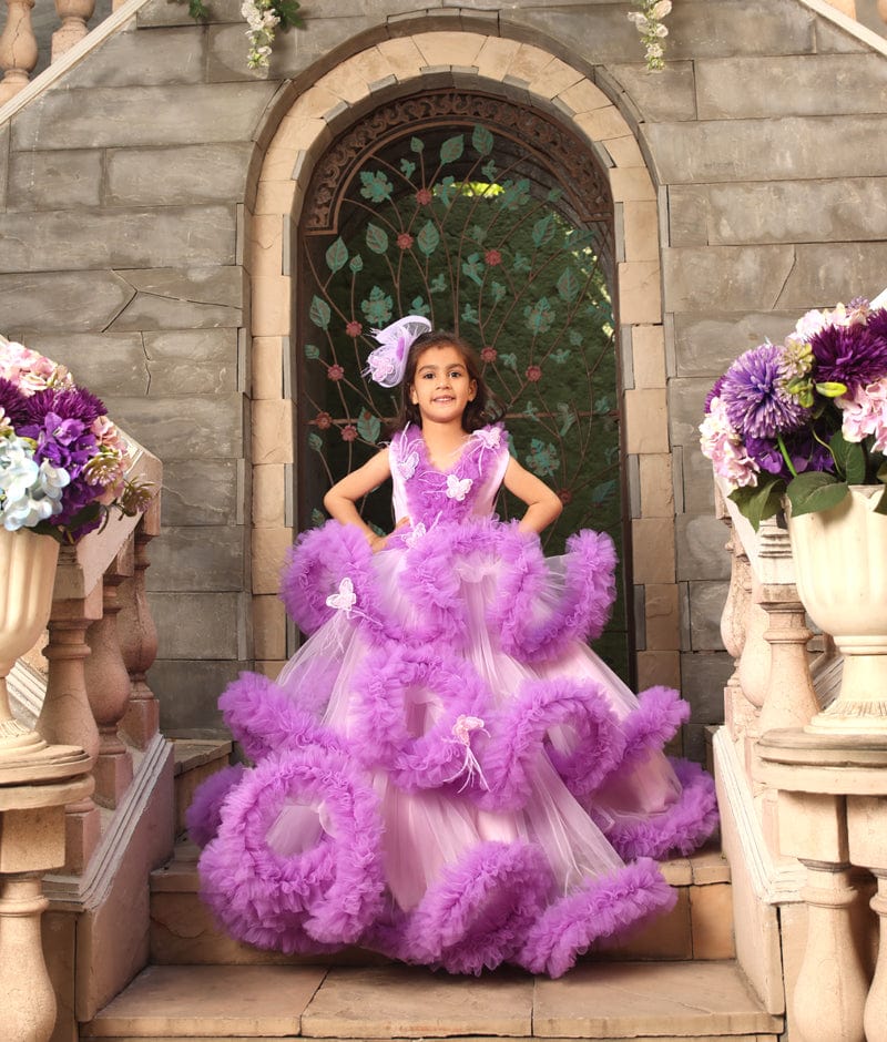 Manufactured by FAYON KIDS (Noida, U.P) Purple Net Ruffel Gown for Girls