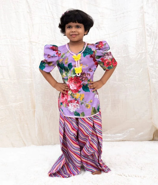 Manufactured by FAYON KIDS (Noida, U.P) Purple Printed Kurti with Plazo