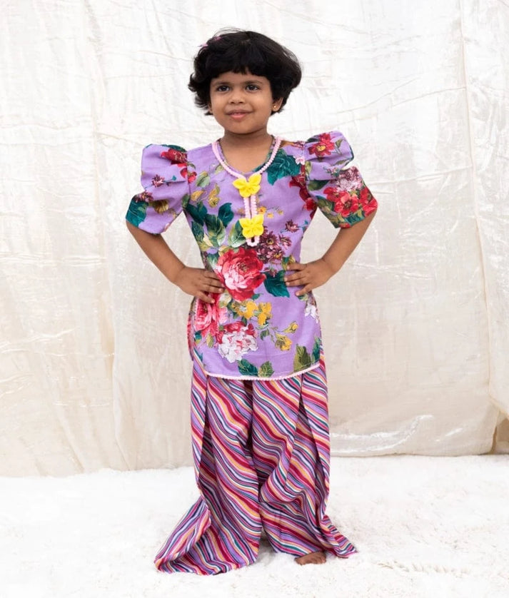 Manufactured by FAYON KIDS (Noida, U.P) Purple Printed Kurti with Plazo