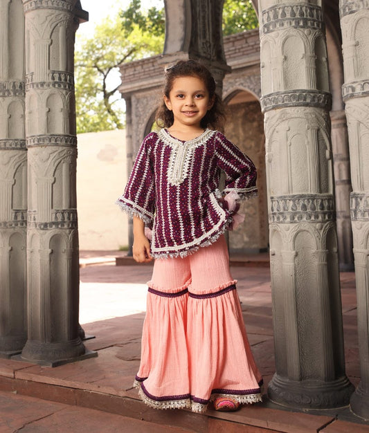 Manufactured by FAYON KIDS (Noida, U.P) Purple Printed Kurti with Sharara for Girls