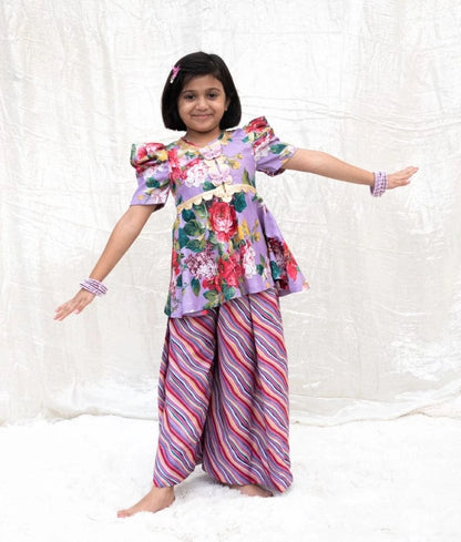 Manufactured by FAYON KIDS (Noida, U.P) Purple Printed Peplum Kurti with Plazo