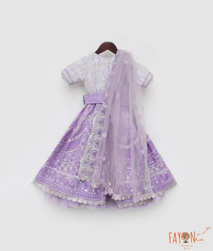 Manufactured by FAYON KIDS (Noida, U.P) Purple Sequence Embroidery Lehenga Choli for Girls