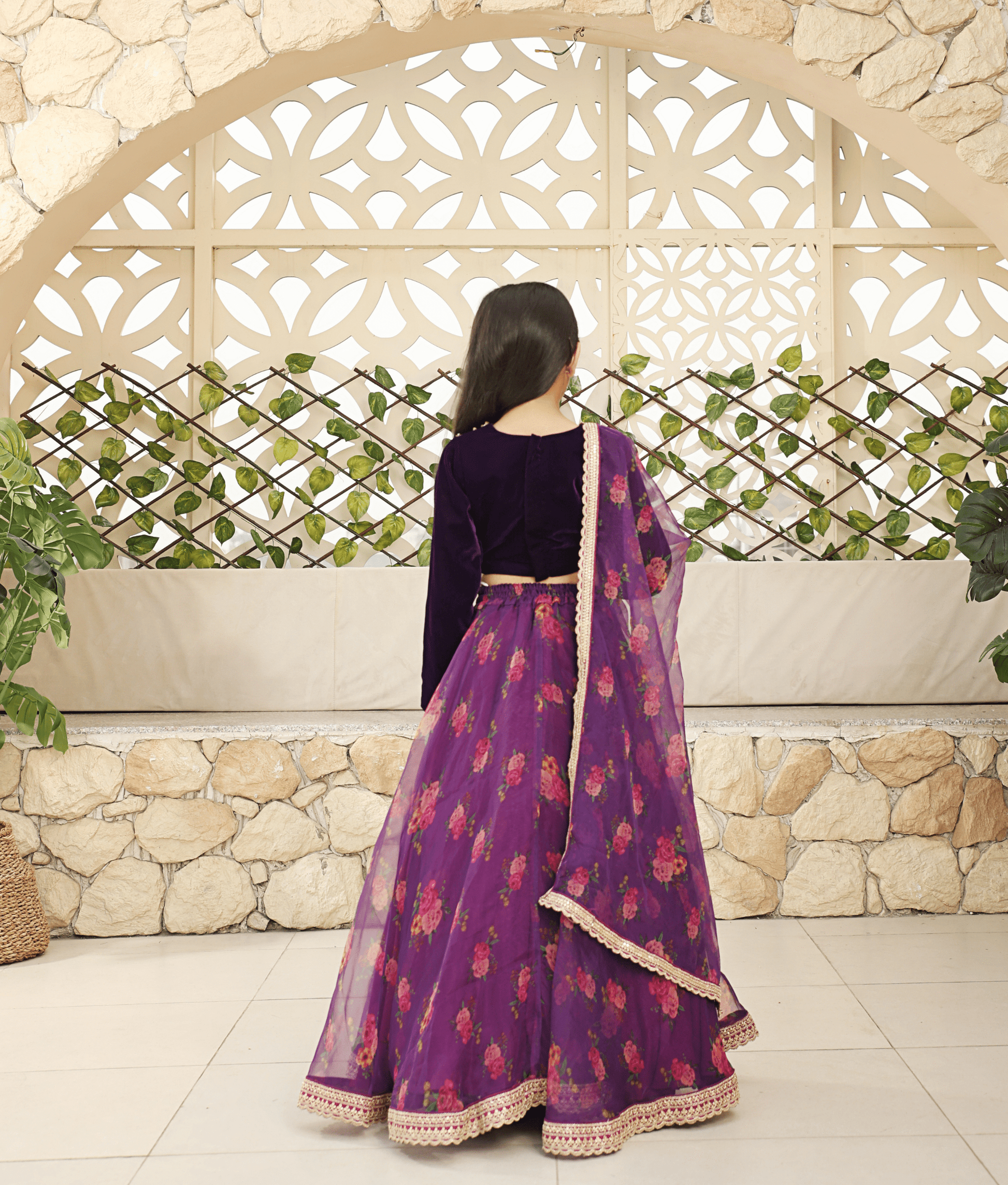 Manufactured by FAYON KIDS (Noida, U.P) Purple Velvet Choli with Printed Lehenga  for Girls