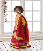 Manufactured by FAYON KIDS (Noida, U.P) Red Bandhej Lehenga Set