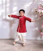 Manufactured by FAYON KIDS (Noida, U.P) Red Bhandhej Kurta with Dhoti