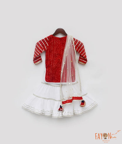 Manufactured by FAYON KIDS (Noida, U.P) Red Bhandhej Kurti with Sharara for Girls